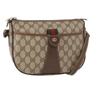 GUCCI GG Supreme Web Sherry Line Bag PVC Beige Gold 001 123 6177 4023 Auth ka184